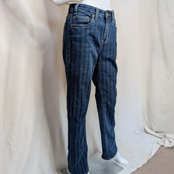 Dark Blue Striped Denim High Rise Bootcut Jeans - Picture 8 of 13